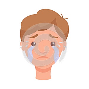 Man Head Showing Sad Face Expression and Emotion Crying Front Vector Illustration
