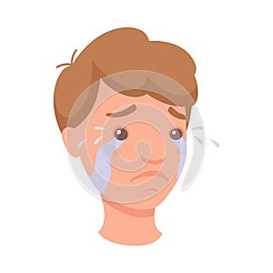 Man Head Showing Sad Face Expression and Emotion Crying Half-turned Vector Illustration