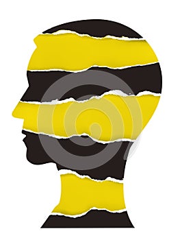 Man Head silhouette with torn paper.