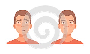 Man Head with Smile and Gasp as Facial Expression Vector Set