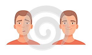 Man Head with Smile and Gasp as Facial Expression Vector Set photo