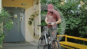 Man with headphone and Mountain bicycle