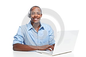 Man with headphones. Call center operator