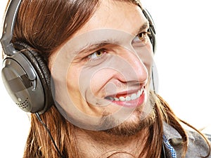 Man with headphones listening to music. Leisure.