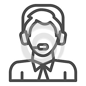 Man with headphones and microphone line icon, logistic and delivery symbol, logistics customer support consultant vector