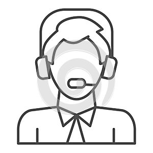 Man with headphones and microphone thin line icon, logistic and delivery symbol, logistics customer support consultant