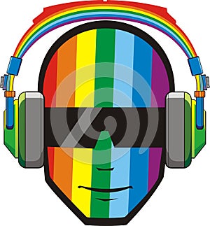 Man in headphones in rainbow colours