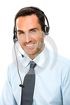 man with headset working as a call center operator