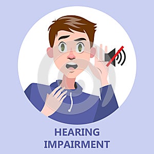 Man with hearing impairment as a symptom of disease.