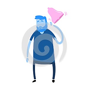 Man hears ringing in his and suffering from tinnitus. Cartoon design icon. Colorful flat vector illustration. Isolated