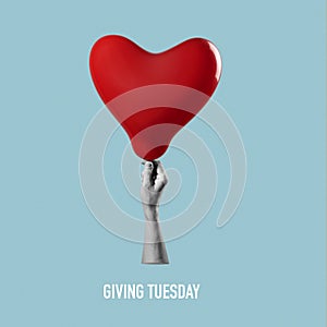 man with heart-shaped balloon, text giving tuesday