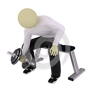 Man heave dumbbell on bench