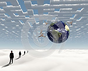 Man in Heavenly Landscape