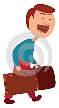 Man with heavy suitcase, illustration, vector