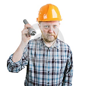 Man in the helmet with a flashlight