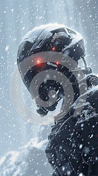 man helmet snowstorm robot overlords still endgame promotional syndicate killing algorithm photo