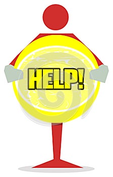 Man with Help banner