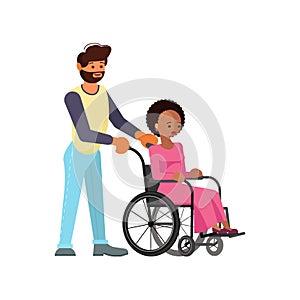 Man help to young disabled african woman