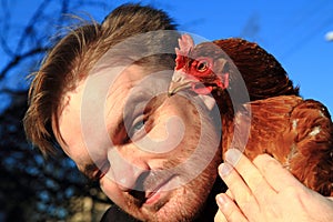 Man and her chicken