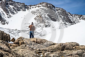 Man Hiker Overlooking Mount Evans Summit - Colorado