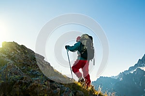 Man hiking in mountains