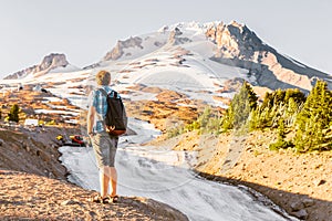 Man hiking to the Top of Mt. Hood, Oregon, USA