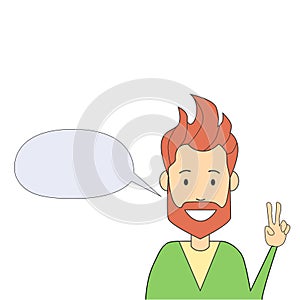 Man Hipster Hand Point Two Finger Up Peace Gesture Isolated Empty Chat Box