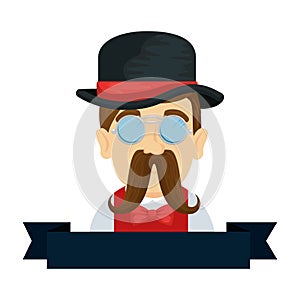 Man hipster with mustache and tophat