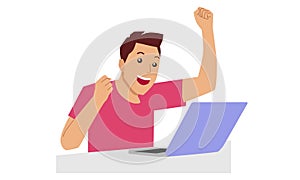 Man at his desk is working on the laptop computer