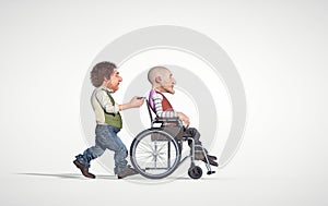 Man and his friend in a wheelchair having a walk