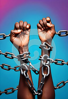 a man with his hands in chains that are tied together