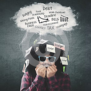 Man with his problems over head