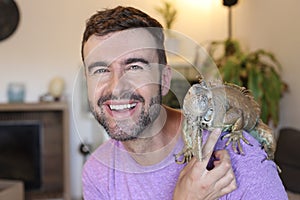 Man and his spectacular Iguana