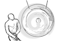 Man hitting gong drawing 2D animation