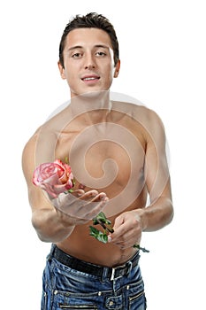 Man hold a rose.
