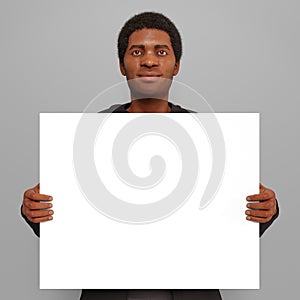 Man holding 16 x 20 canvas blank copy space selling art photo enlargement 3D illustration