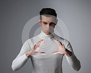 Man holding abstract glowing object