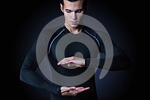 Man holding abstract glowing object