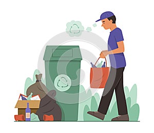 Man Holding Bag of Garbages for Recycle Concept Illustration