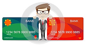 Man holding a bank card - vector illustration