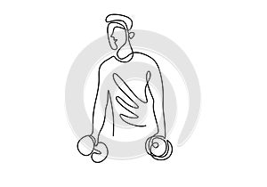 Man holding barbell continuous one line drawing vector illustration. A strong athletic male lifting weights and bodybuilder