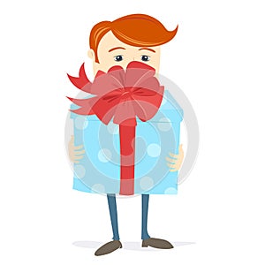 Man holding bid gift box with bow