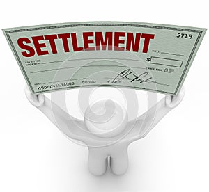 Man Holding Big Settlement Check Agreement Money