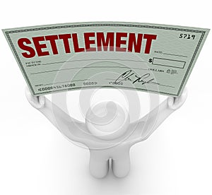 Man Holding Big Settlement Check Agreement Money photo