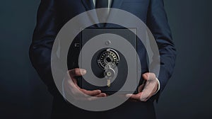 The man holding black strongbox. AI generated