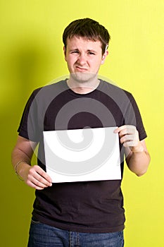 Man holding a blank paper