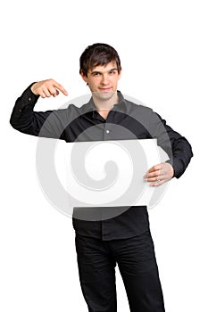 Man holding blank paper