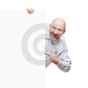 Man holding blank sign or placard