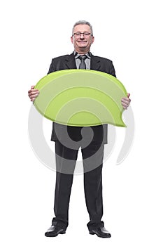 Man holding blank speech bubble with space for text