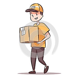 man holding box for delivery package shipping parcel on white background vector illustration